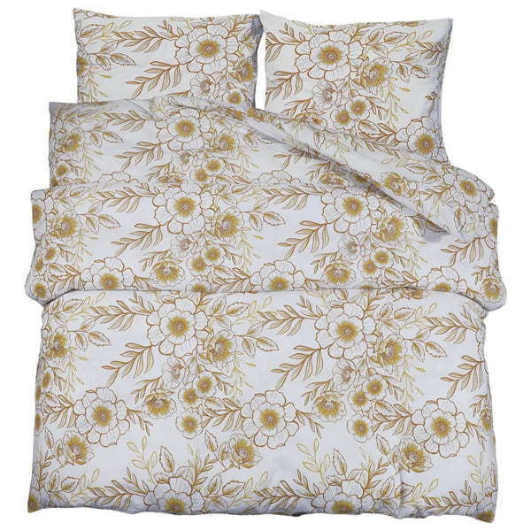 vidaXL Bed Linen Set White and Brown 240x220 cm Cotton