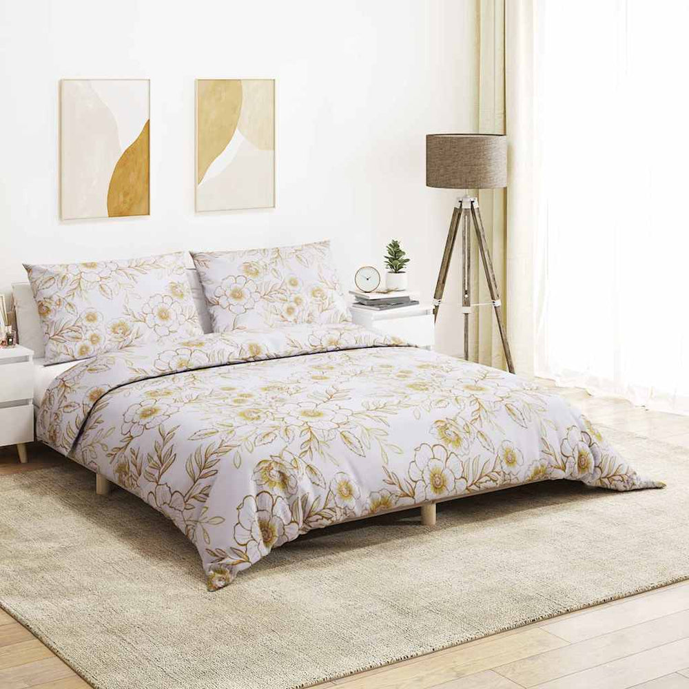 vidaXL Bed Linen Set White and Brown 240x220 cm Cotton