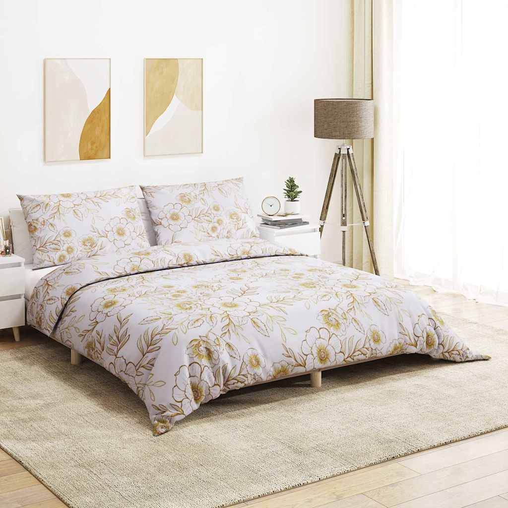 vidaXL Bed Linen Set White and Brown 240x220 cm Cotton