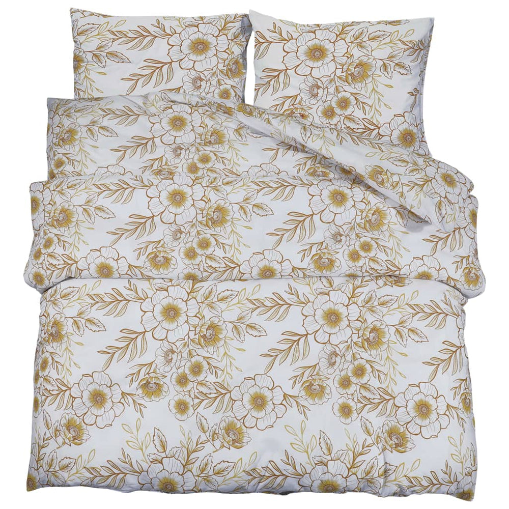 vidaXL Bedding Set White and Brown 155x220 cm Cotton