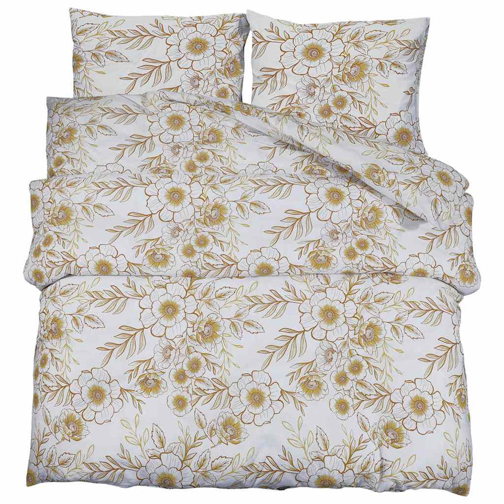 vidaXL Duvet Cover Set White and Brown 225x220 cm Cotton