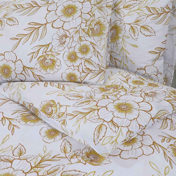 vidaXL Bed Linen Set White and Brown 260x220 cm Cotton