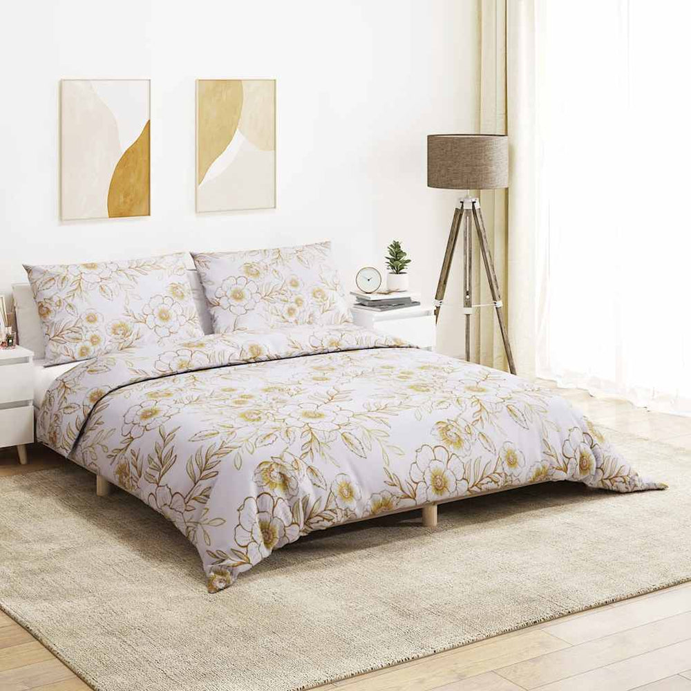 vidaXL Bed Linen Set White and Brown 260x220 cm Cotton