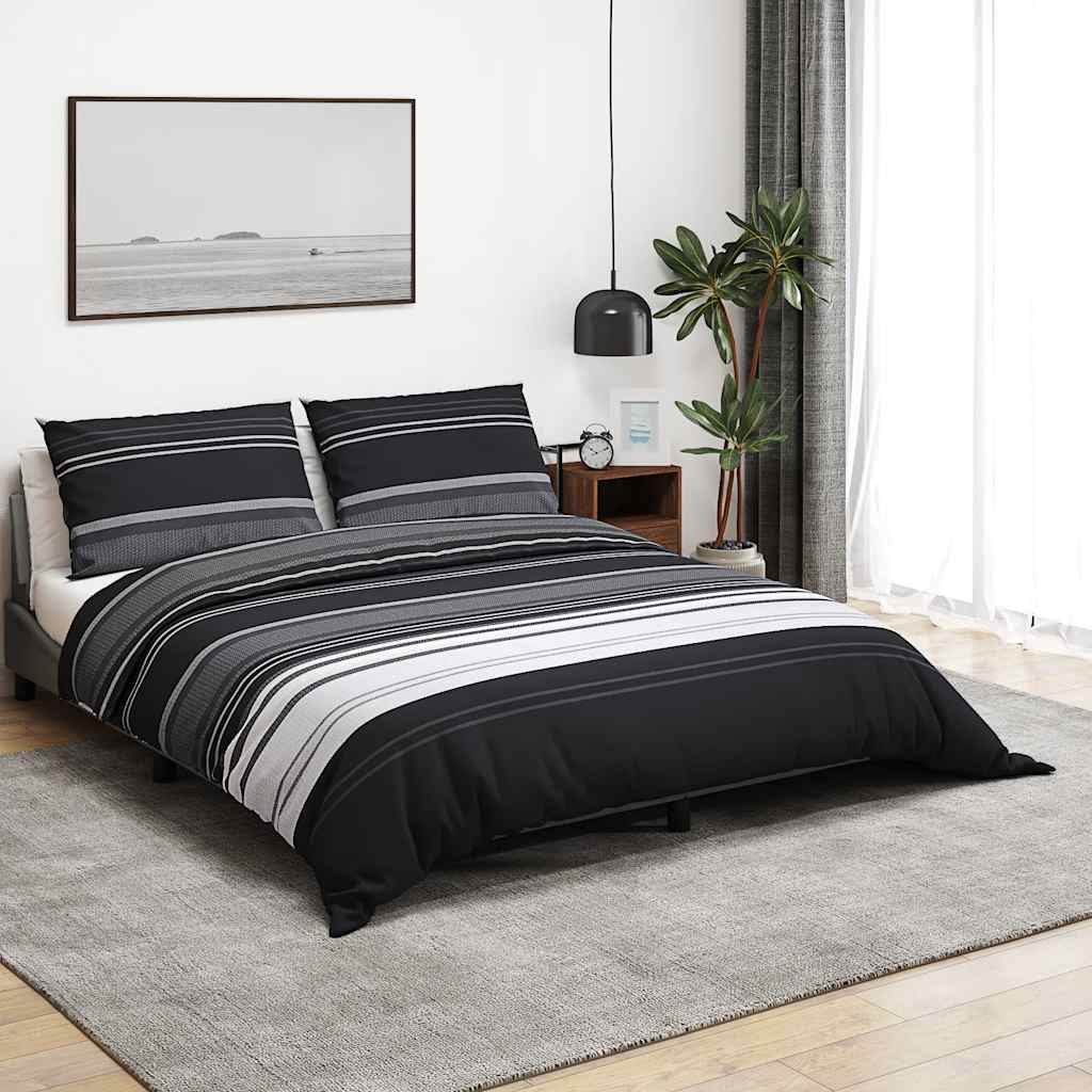 vidaXL Bed Linen Set Black and White 240x220 cm Cotton