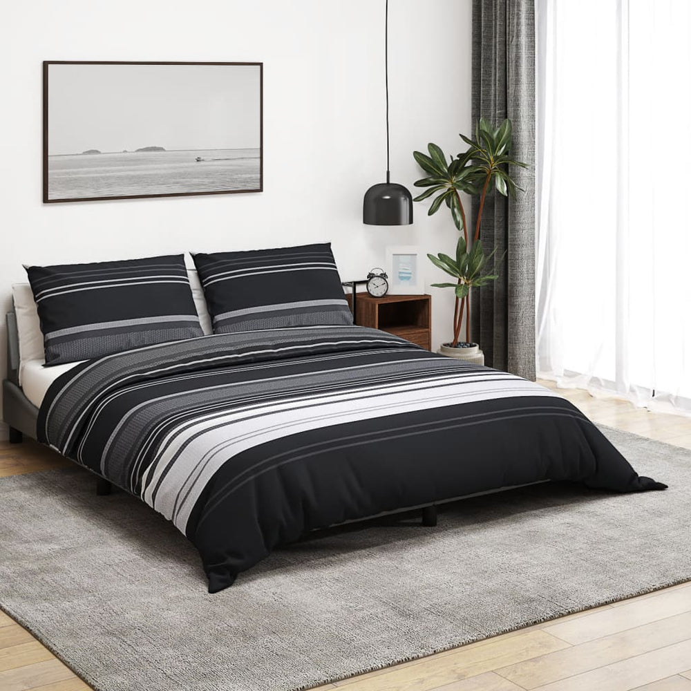 vidaXL Bed Linen Set Black and White 220x240 cm Cotton