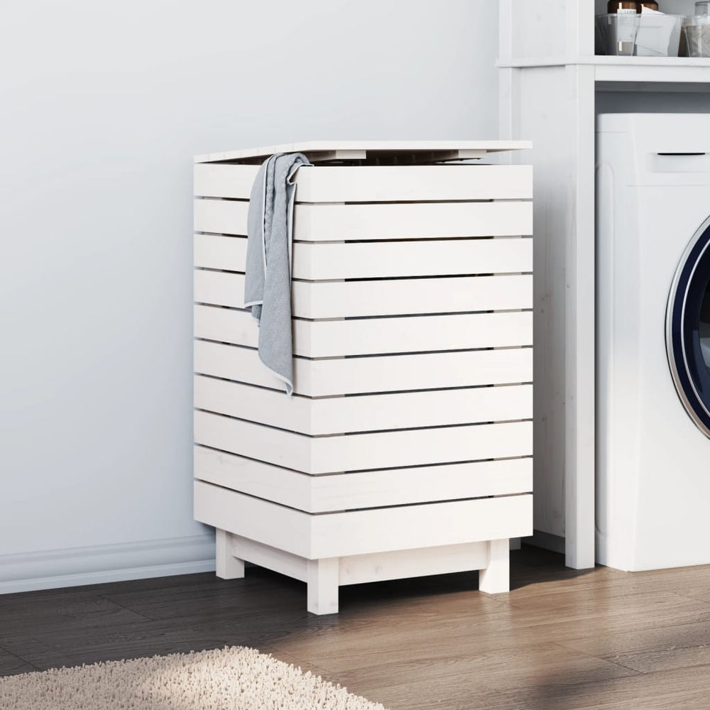 vidaXL Laundry Basket White 44x44x76 cm Solid Pine Wood