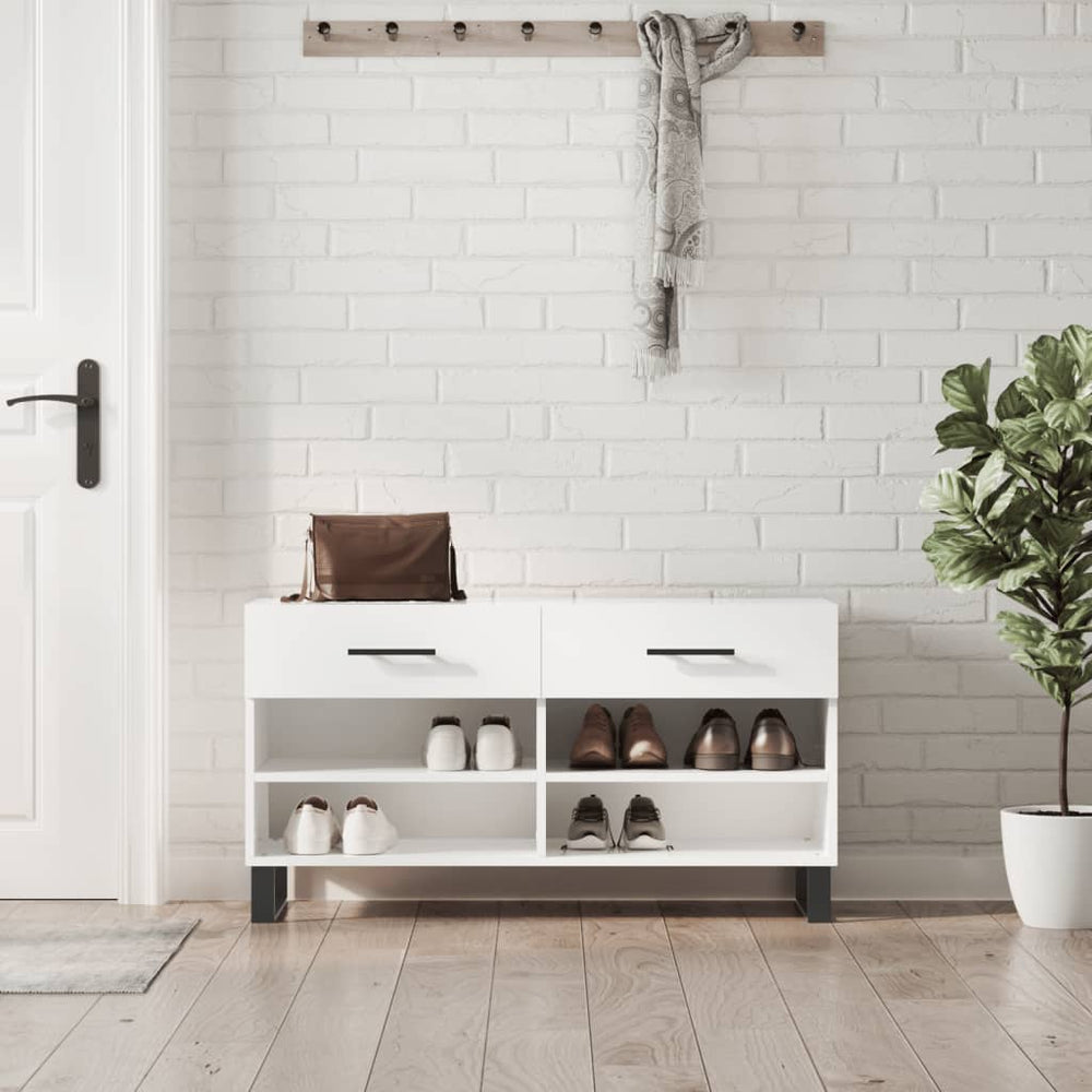 vidaXL Shoe Storage Bench High Gloss White 102x35x55 cm Engineered Wood