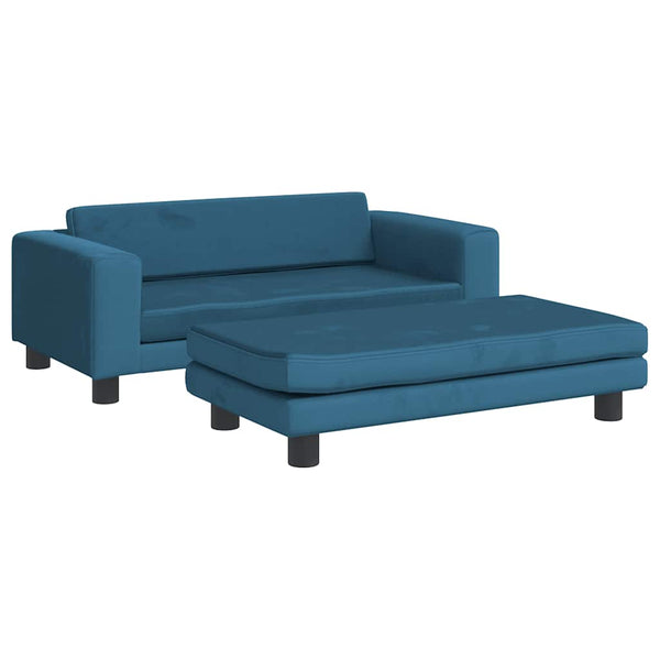 vidaXL Kids' Sofa with Footstool Blue 100x50x30 cm Velvet