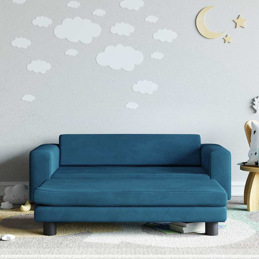 vidaXL Kids' Sofa with Footstool Blue 100x50x30 cm Velvet