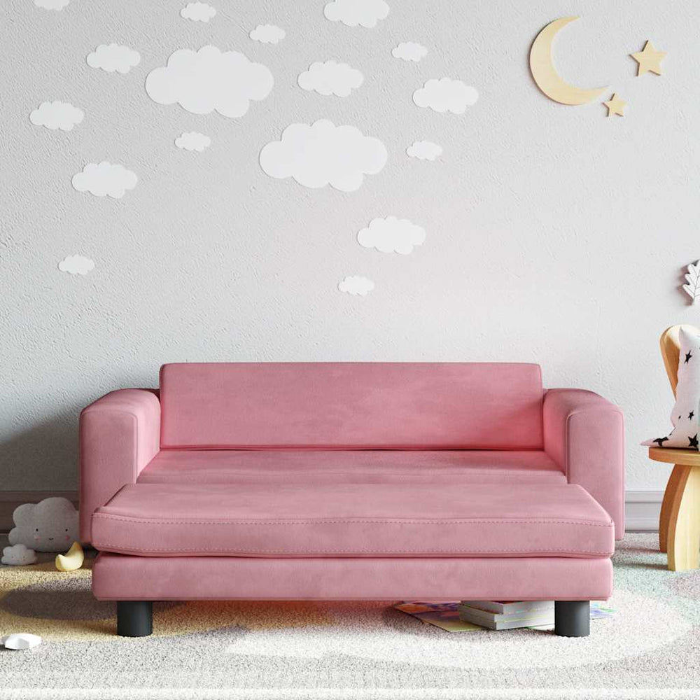vidaXL Kids Sofa with Stool Pink 100x50x30 cm Velvet