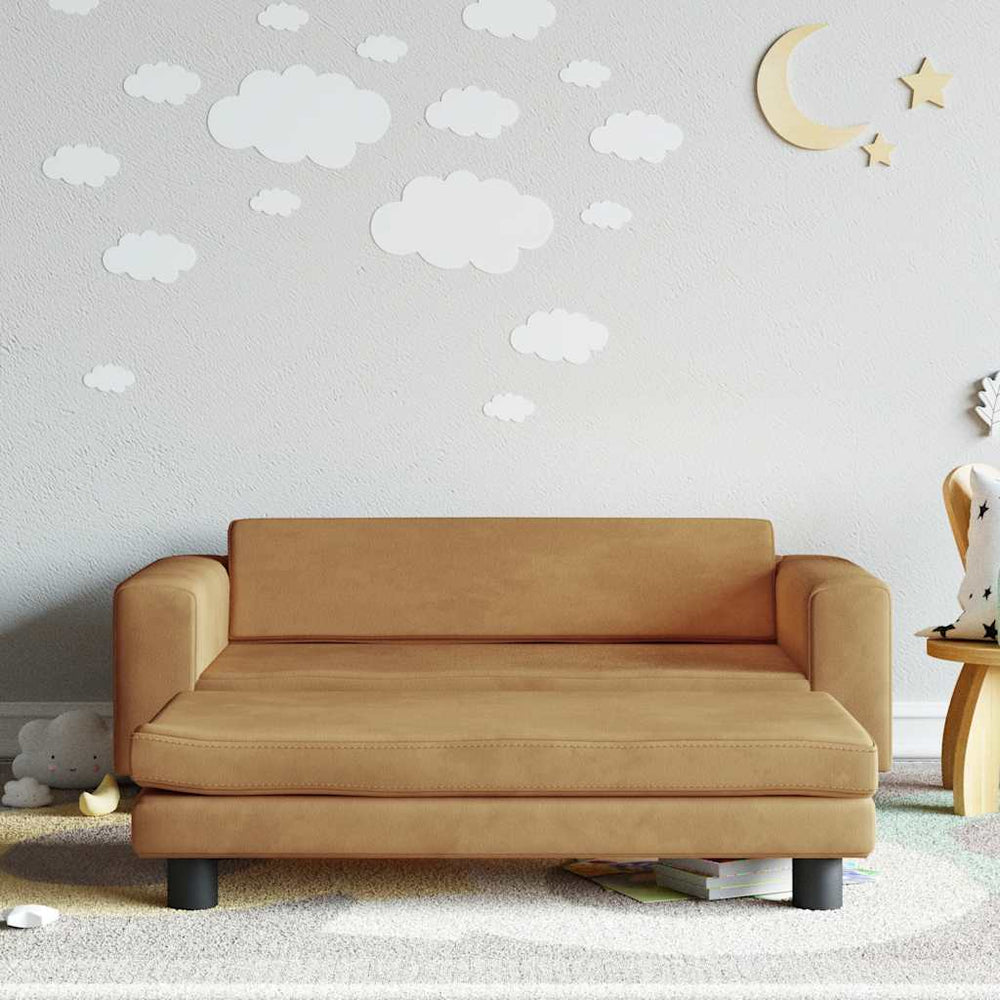 vidaXL Kids Sofa with Stool Brown 100x50x30 cm Velvet