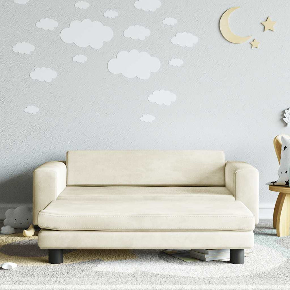 vidaXL Kids Sofa with Stool Cream 100x50x30 cm Velvet