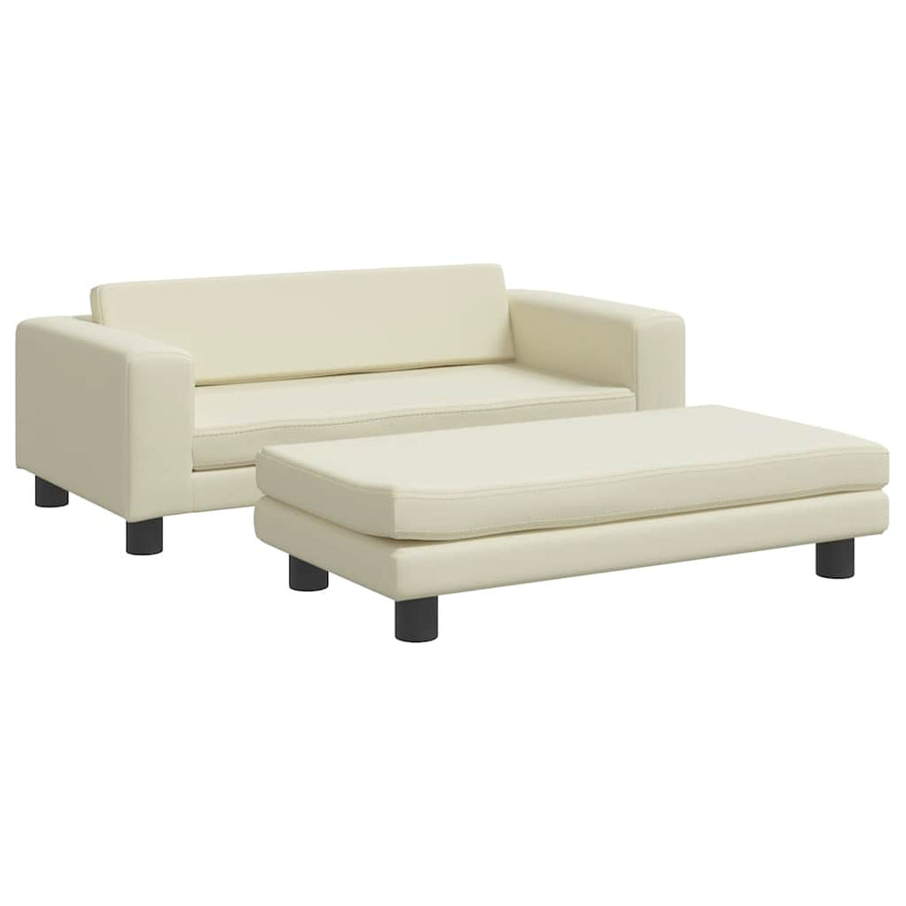 vidaXL Kids Sofa with Stool Cream 100x50x30 cm Faux Leather