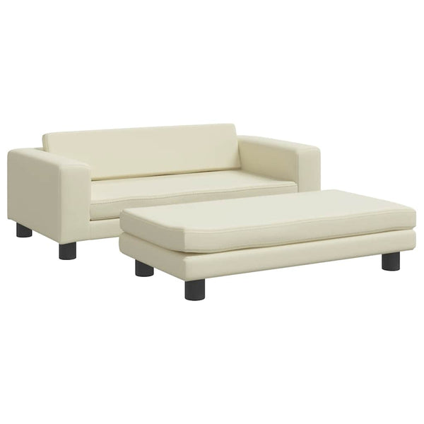 vidaXL Kids Sofa with Stool Cream 100x50x30 cm Faux Leather