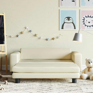 vidaXL Kids Sofa with Stool Cream 100x50x30 cm Faux Leather