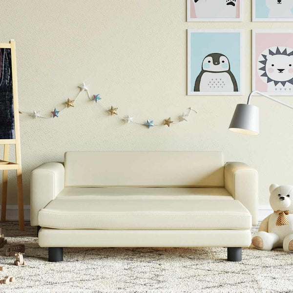 vidaXL Kids Sofa with Stool Cream 100x50x30 cm Faux Leather
