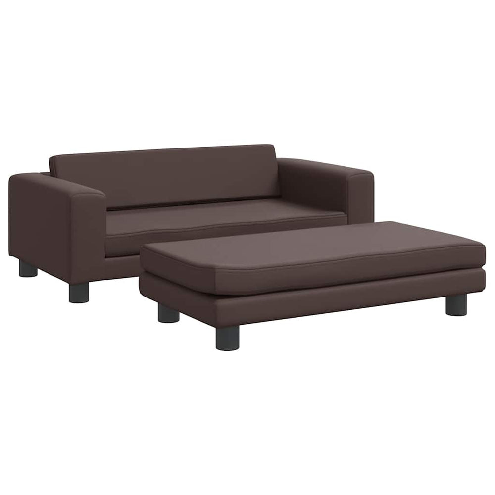 vidaXL Kids Sofa with Stool Brown 100x50x30 cm Faux Leather