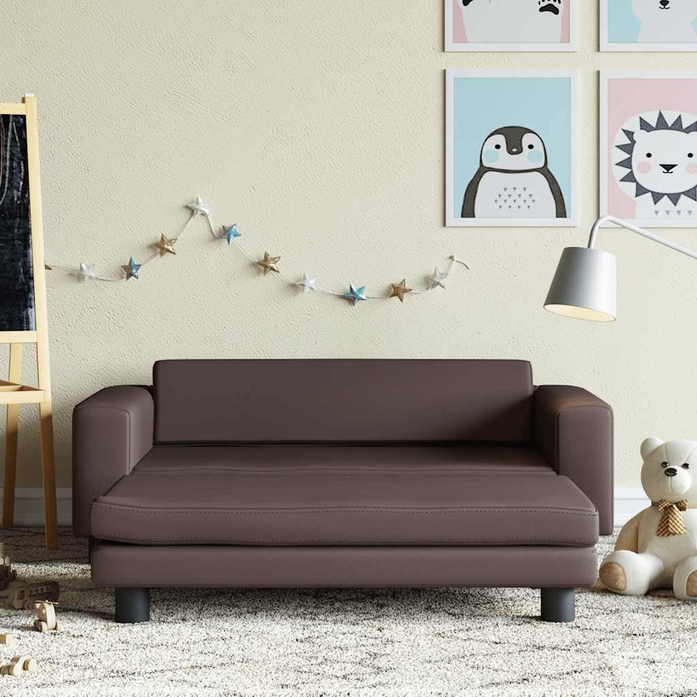 vidaXL Kids Sofa with Stool Brown 100x50x30 cm Faux Leather