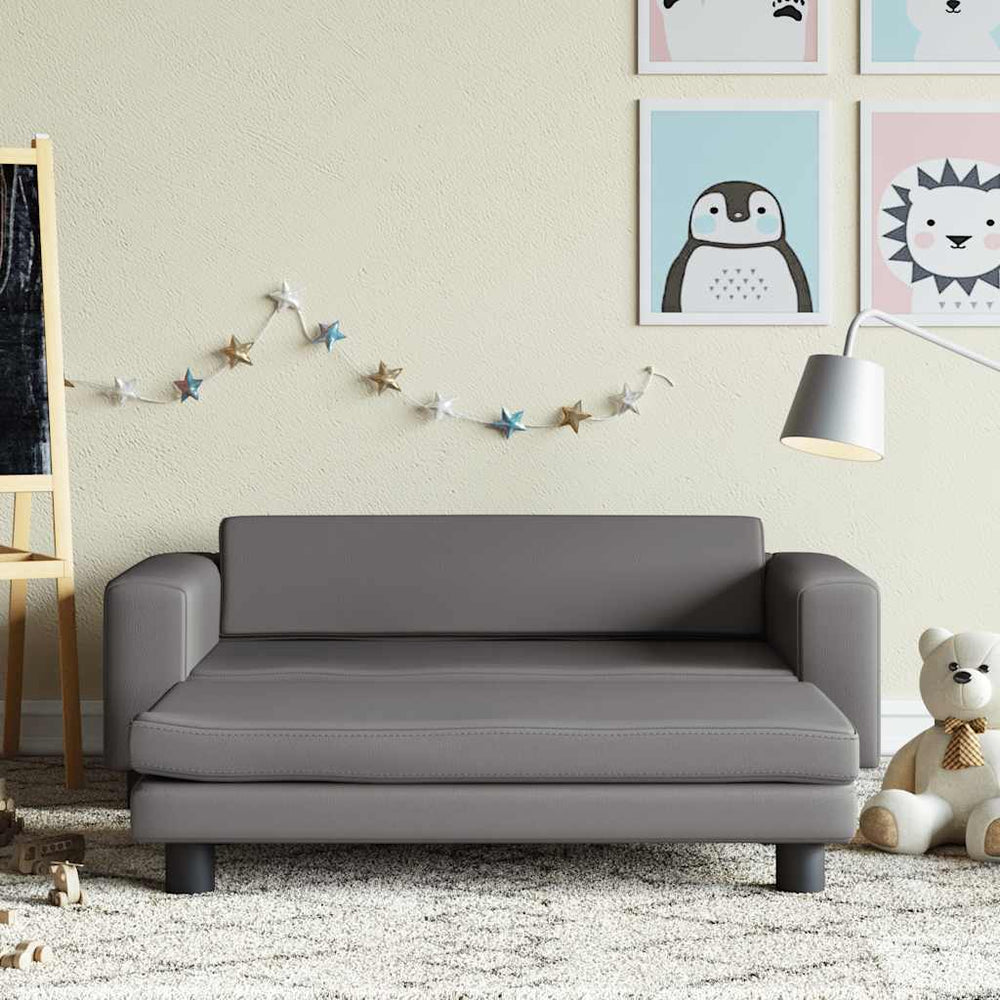 vidaXL Kids Sofa with Stool Grey 100x50x30 cm Faux Leather
