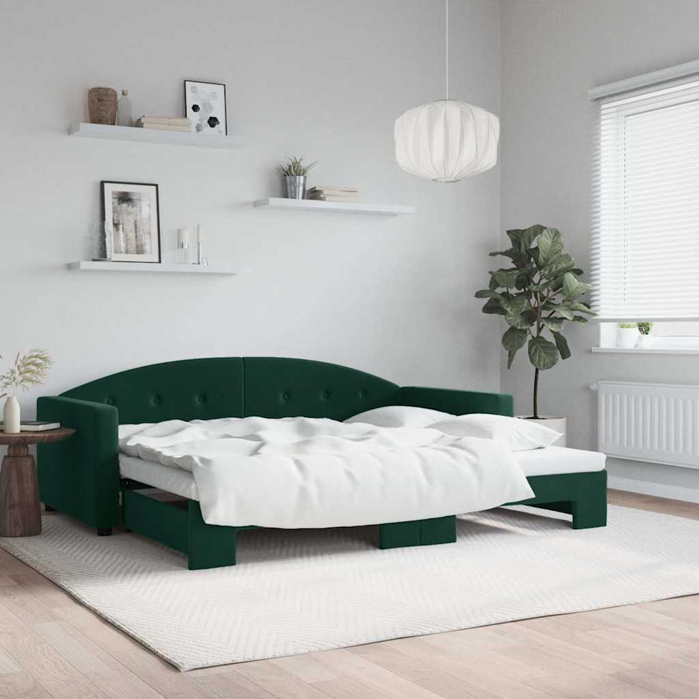 vidaXL Extendable Daybed Dark Green 90x200 cm Velvet