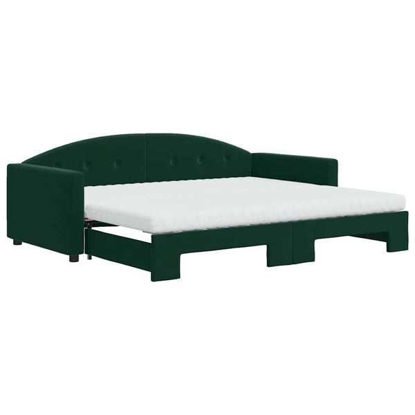 vidaXL Extendable Day Bed with Mattresses Dark Green 90x200 cm Velvet