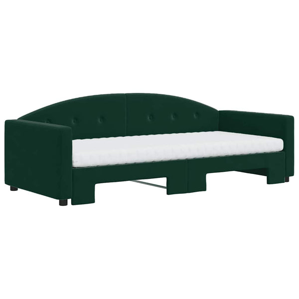 vidaXL Extendable Day Bed with Mattresses Dark Green 90x200 cm Velvet