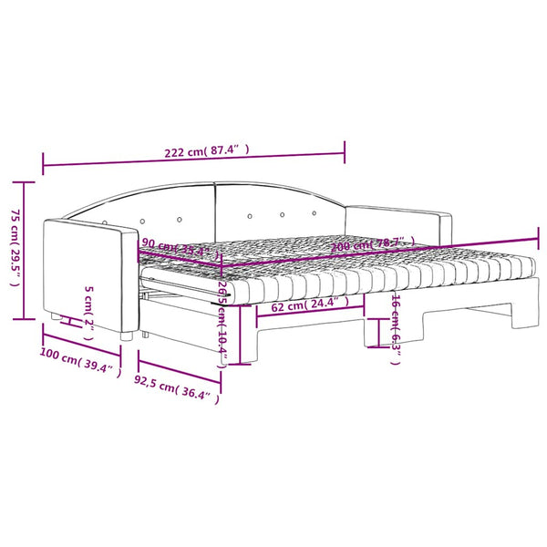 vidaXL Extendable Day Bed with Mattresses Dark Green 90x200 cm Velvet