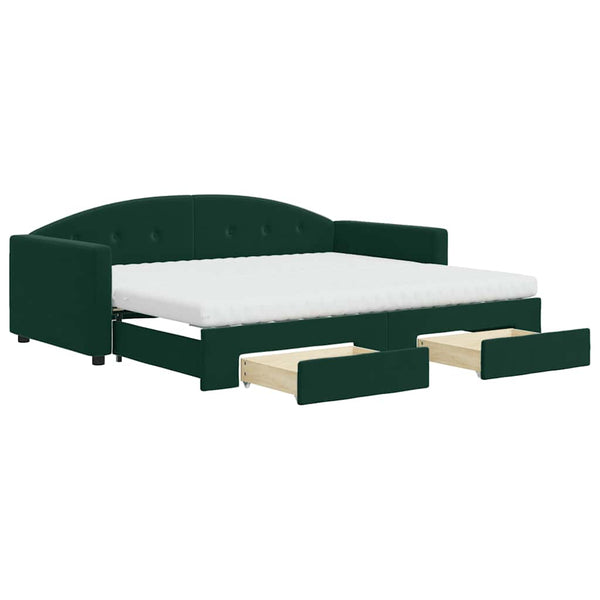 vidaXL Extendable Day Bed with Drawers Dark Green 90x200 cm Velvet