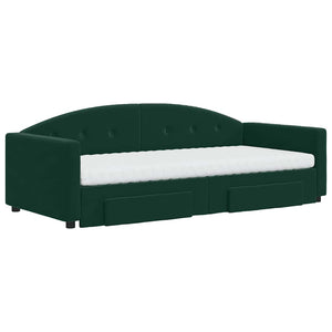 vidaXL Extendable Day Bed with Drawers Dark Green 90x200 cm Velvet