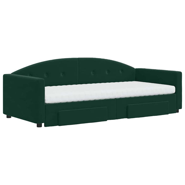vidaXL Extendable Day Bed with Drawers Dark Green 90x200 cm Velvet