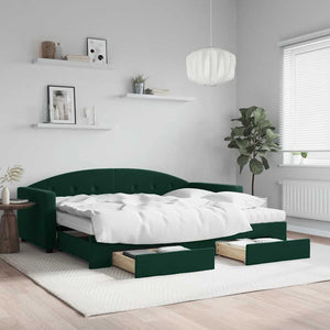 vidaXL Extendable Day Bed with Drawers Dark Green 90x200 cm Velvet