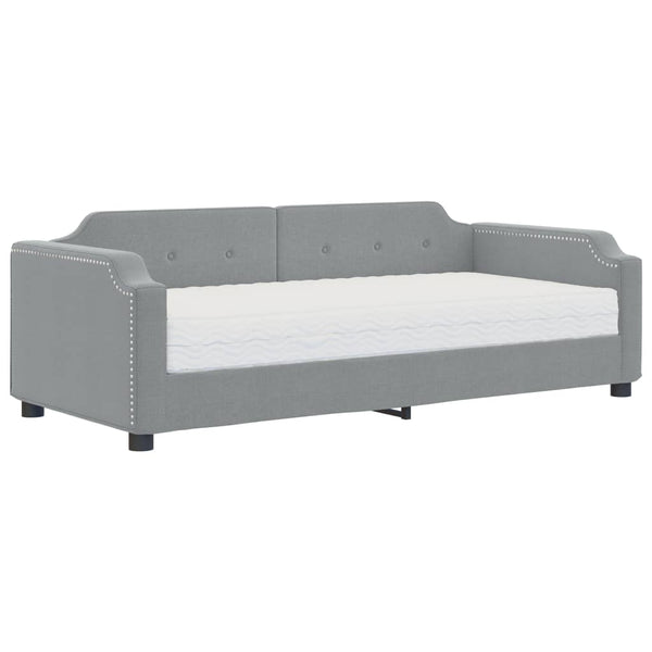 vidaXL Day Bed with Mattress Light Grey 90x200 cm Fabric