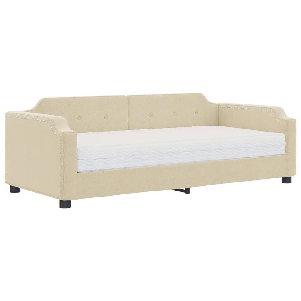 vidaXL Day Bed with Mattress Cream 90x200 cm Fabric