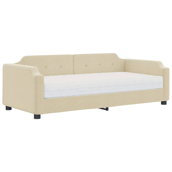 vidaXL Day Bed with Mattress Cream 90x200 cm Fabric