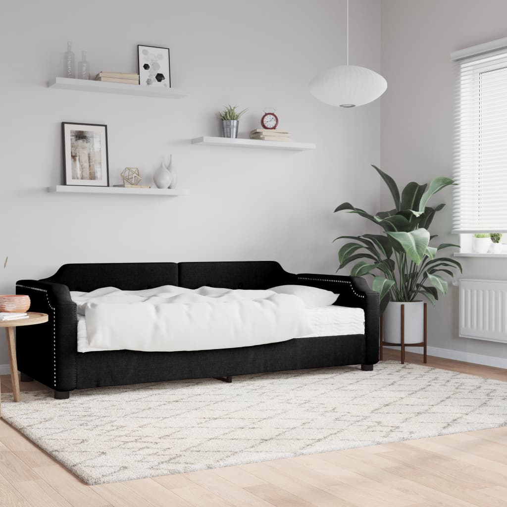 vidaXL Day Bed with Mattress Black 100x200 cm Fabric
