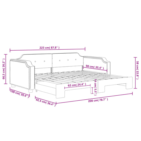 vidaXL Extendable Day Bed Light Grey 90x200 cm Fabric