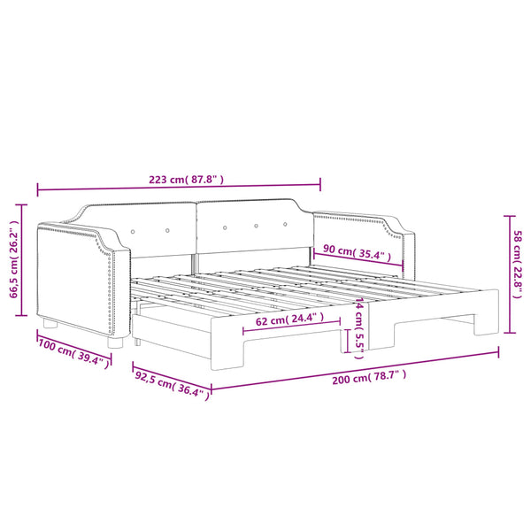 vidaXL Extendable Day Bed Dark Grey 90x200 cm Fabric