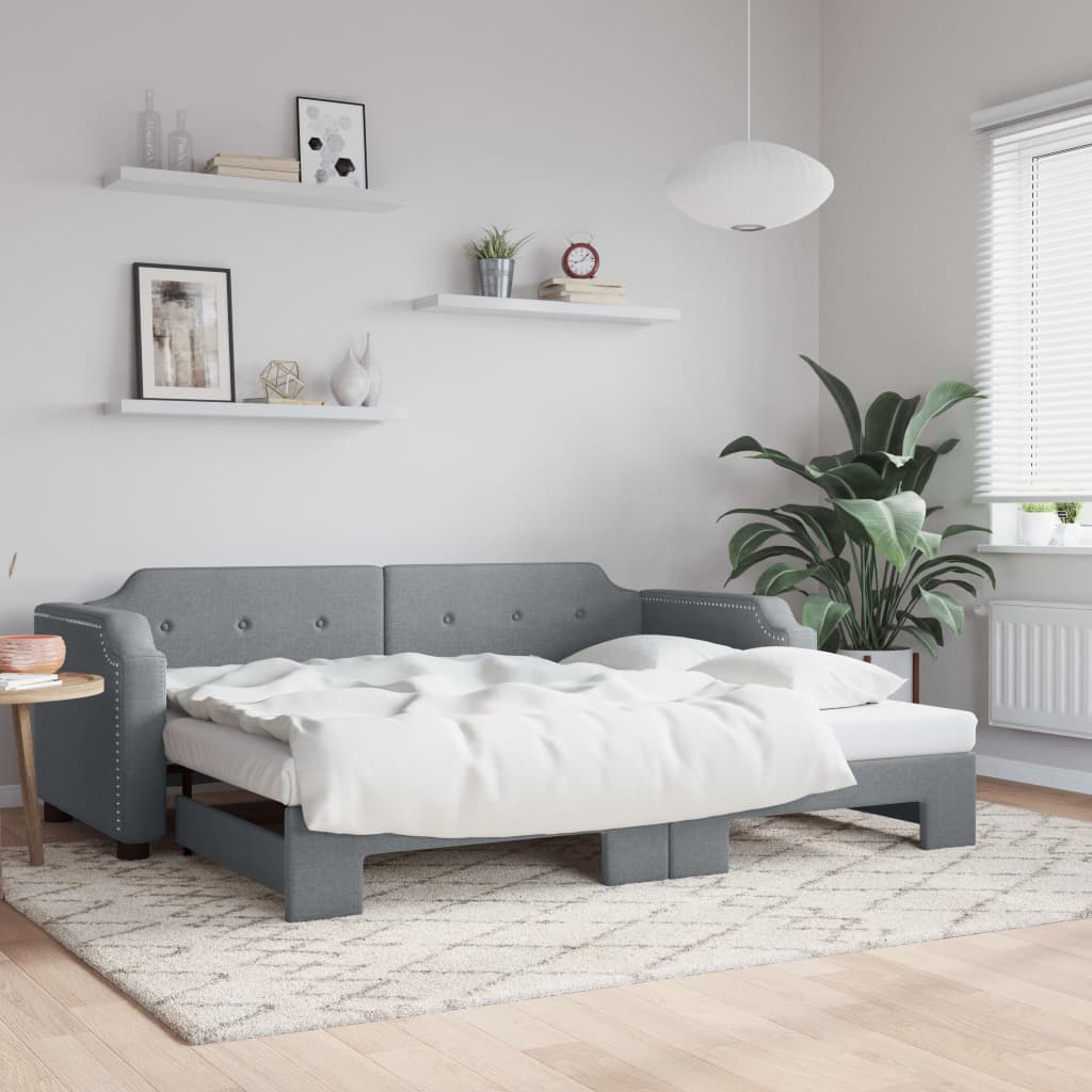 vidaXL Extendable Day Bed Light Grey 100x200 cm Fabric
