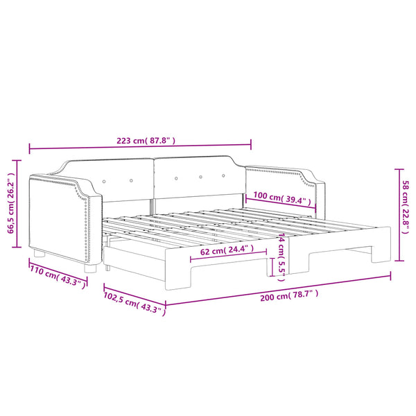 vidaXL Day Bed Extendable Black 100x200 cm Fabric