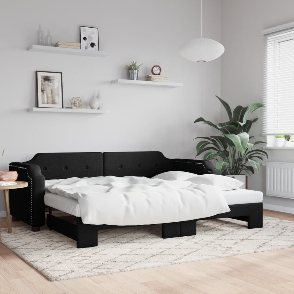 vidaXL Day Bed Extendable Black 100x200 cm Fabric