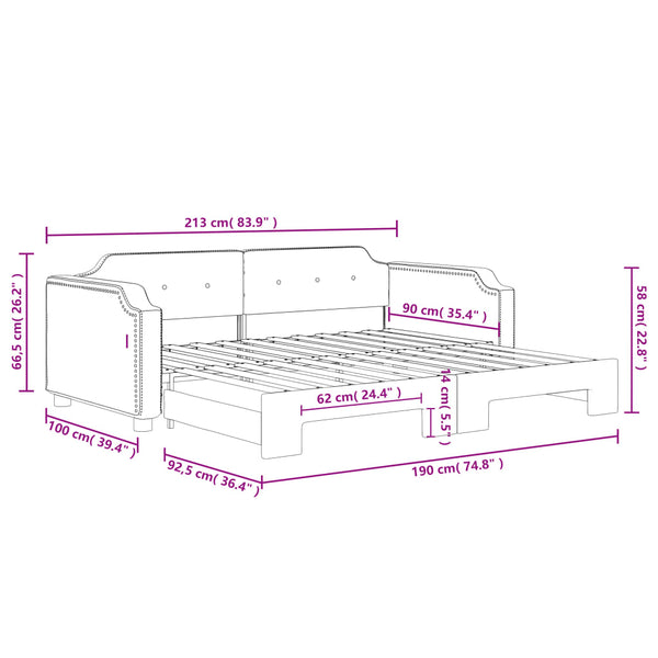 vidaXL Day Bed Extendable Light Grey 90x190 cm Fabric