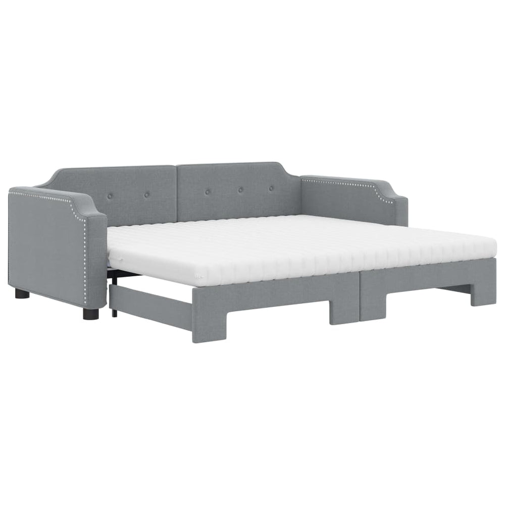 vidaXL Extendable Day Bed with Mattress Light Grey 80x200 cm Fabric