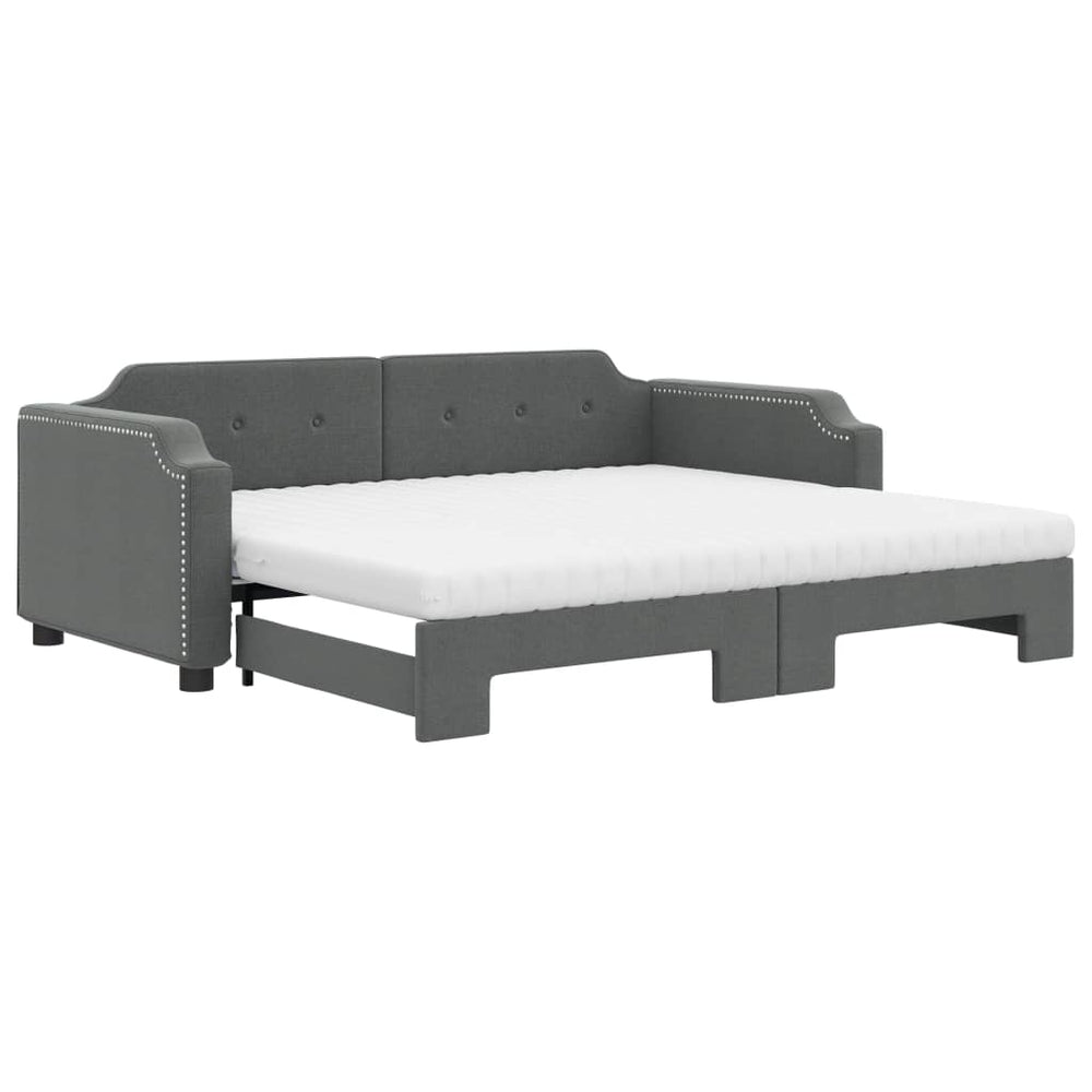 vidaXL Extendable Day Bed with Mattresses Dark Grey 80x200 cm Fabric