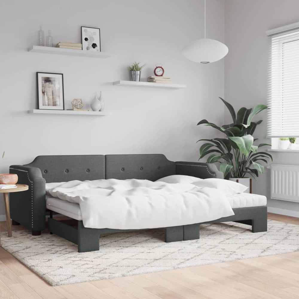 vidaXL Extendable Day Bed with Mattresses Dark Grey 80x200 cm Fabric