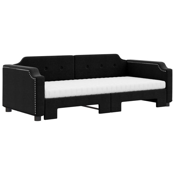 vidaXL Extendable Day Bed with Mattresses Black 80x200 cm Fabric