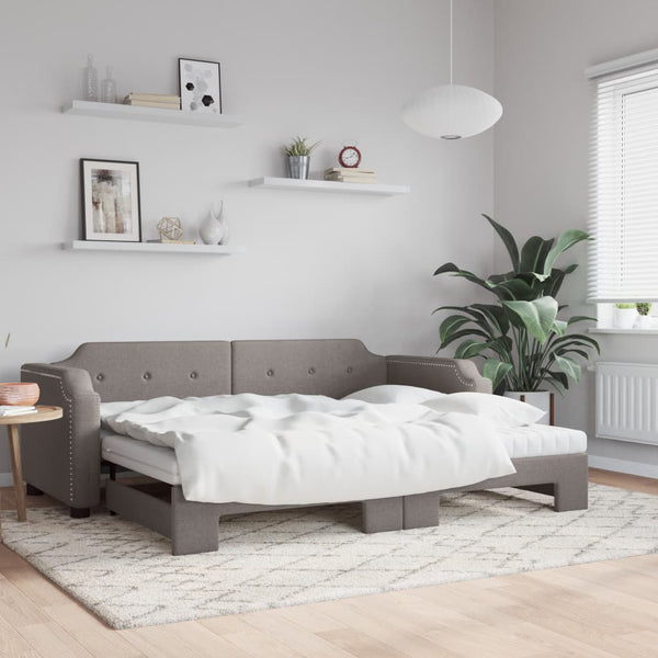 vidaXL Extendable Day Bed with Mattresses Taupe 80x200 cm Fabric