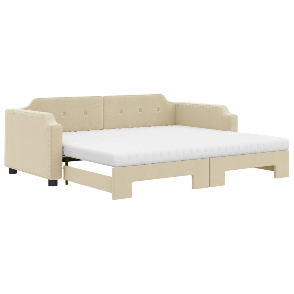 vidaXL Extendable Day Bed with Mattresses Cream 80x200 cm Fabric