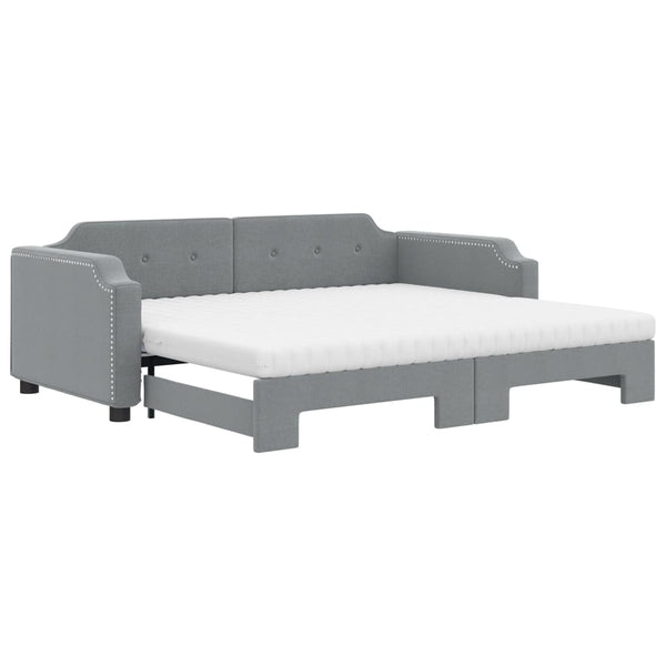 vidaXL Extendable Day Bed with Mattress Light Grey 90x200 cm Fabric