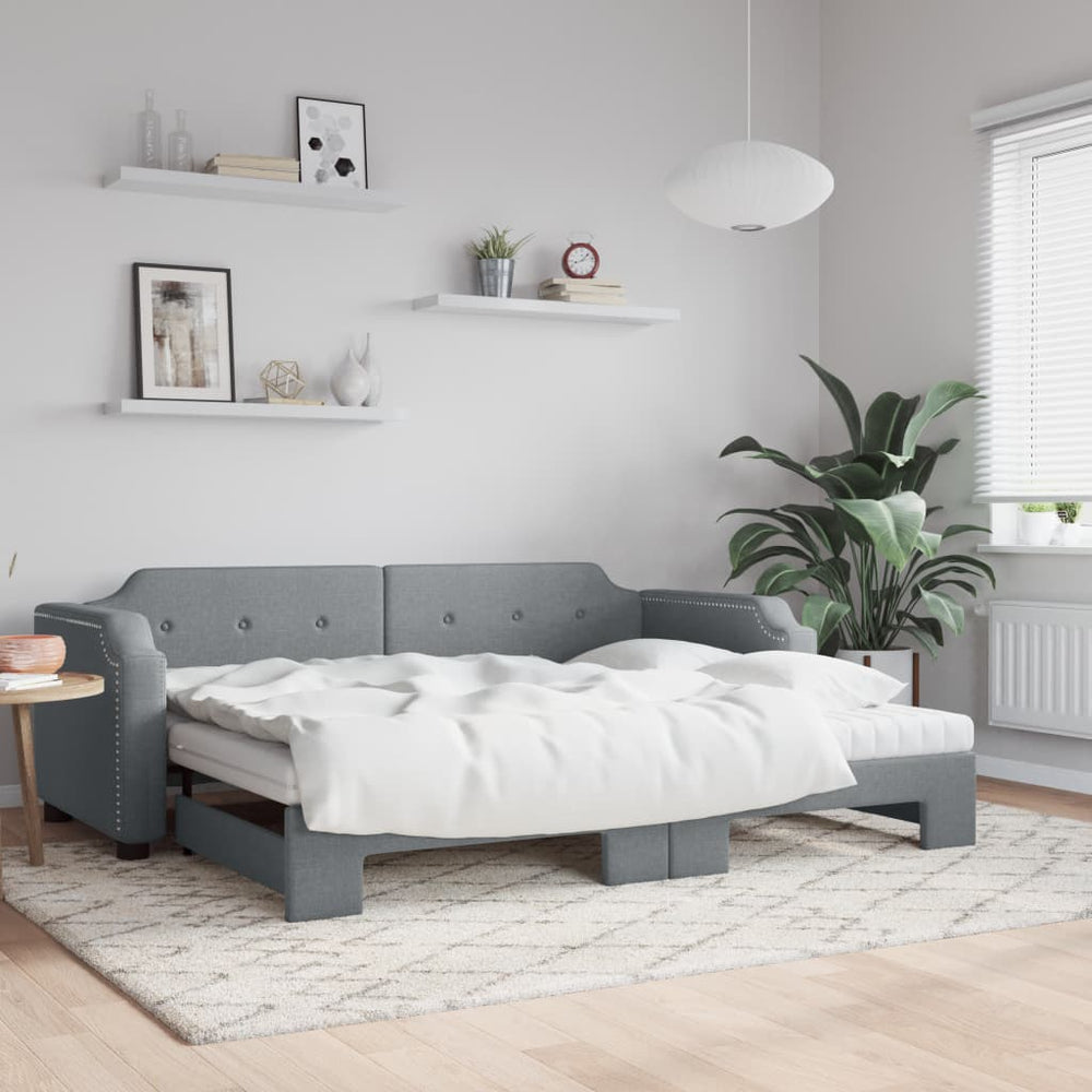 vidaXL Extendable Day Bed with Mattress Light Grey 90x200 cm Fabric