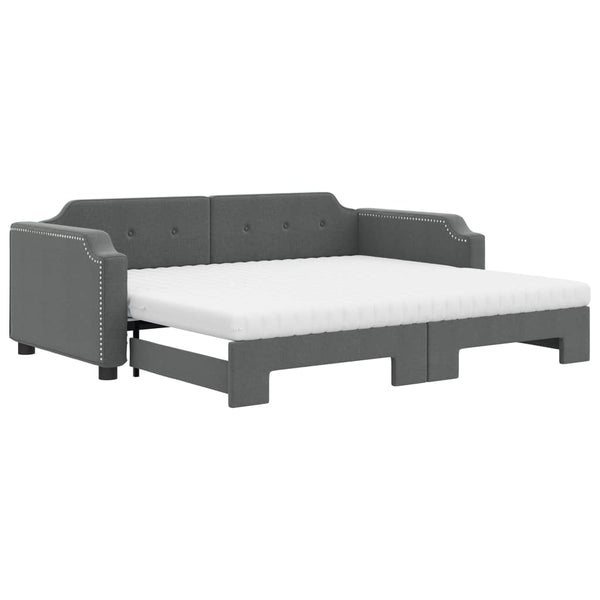 vidaXL Extendable Day Bed with Mattresses Dark Grey 90x200 cm Fabric